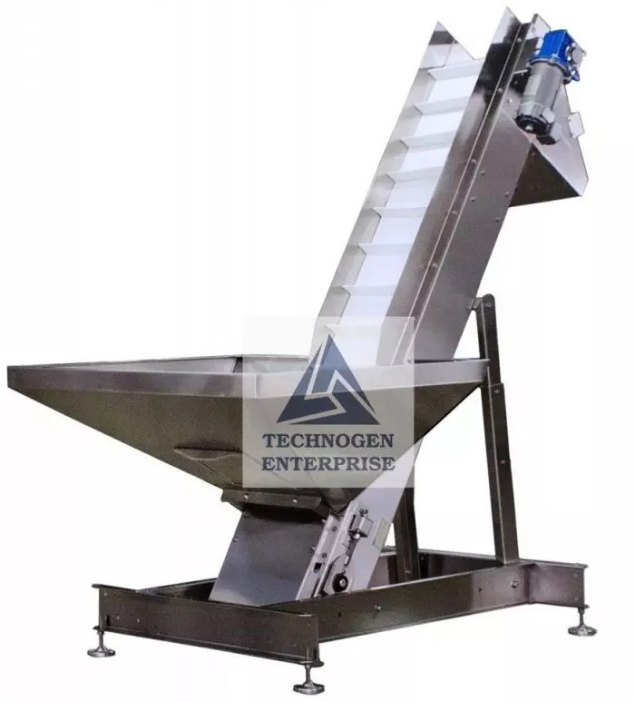 Waterfall Cap Feeder Elevator Manufacturer India Waterfall Type Cap Feeder Elevator with Stainless Steel Bulk Cap Hopper and Modular Belt