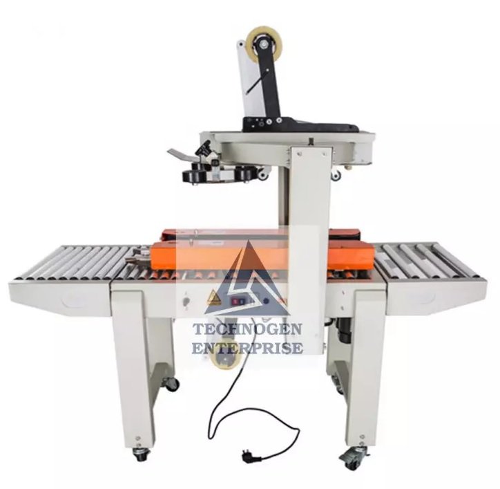 Carton Sealing Machine Manufacturer India Automatic Carton Sealing Machine with Top Bottom Belt Drive and Adhesive Tape Dispensers