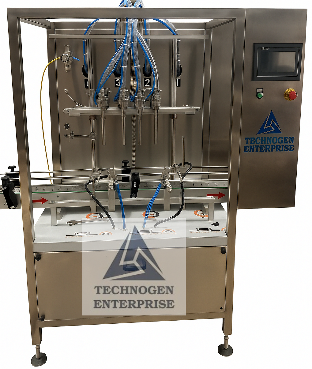 Liquid Filling Machines | Technogen Enterprise Automatic servo driven gear pump type bottle liquid filling machine by Technogen Enterprise